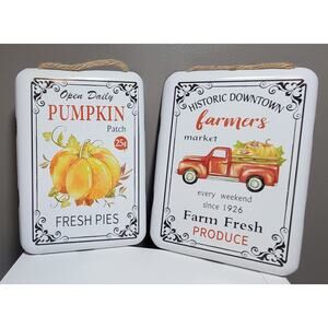 Historic Downtown Farmers Market & Open Daily Enamel Metal Wall Decor Set Of 2